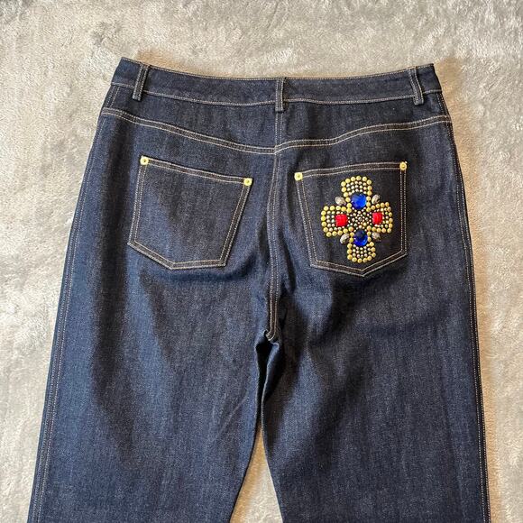 St. John Sz‎ 8 Jeans Jeweled Maltese Cross Pocket Denim Pants Women's - Picture 2 of 8